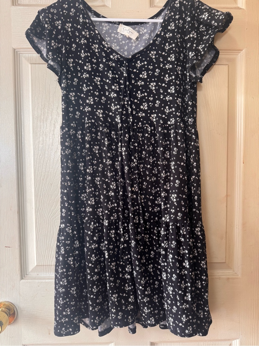 Jessica Simpson Black and White Ditsy Stripe Babydoll Top